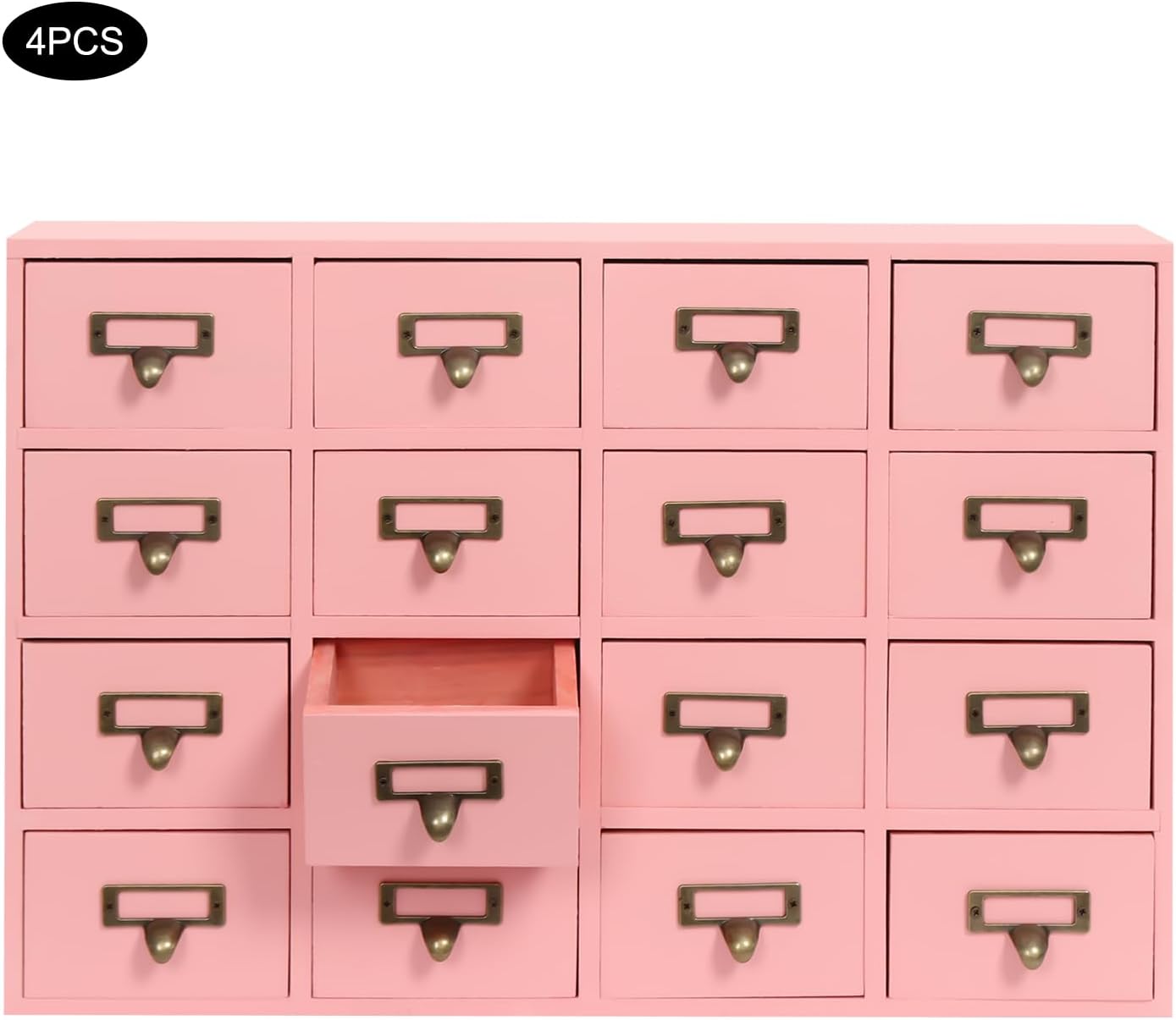 Apothecary Drawers Card Catalog Cabinet with 64 Drawers,Desk Drawer Organizer,Wooden Vintage Apothecary Cabinet,Traditional Apothecary Cabinet (Pink)