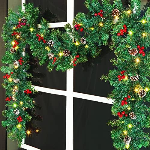 Meooeck 2 Pcs Prelit Christmas Garland with Lights 12 ft 20 Christmas Stars Battery
