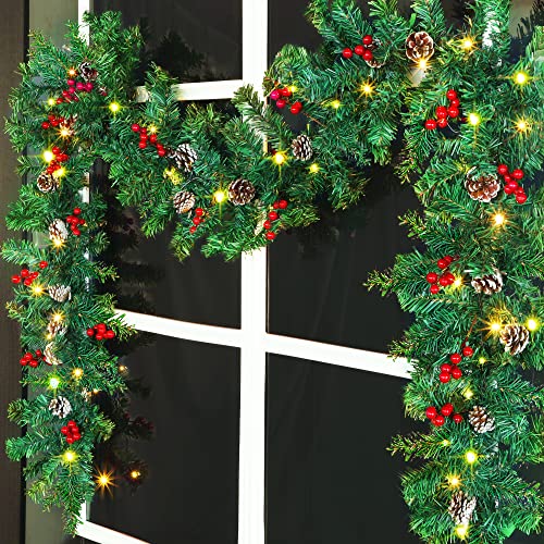 Guoou 9 Foot Christmas Lighted Garland, Battery Operated Christmas Garland With Lights, Pre Lit Garland Wreath For Indoor Home Winter Holiday New Year Xmas Decorations #TOP26