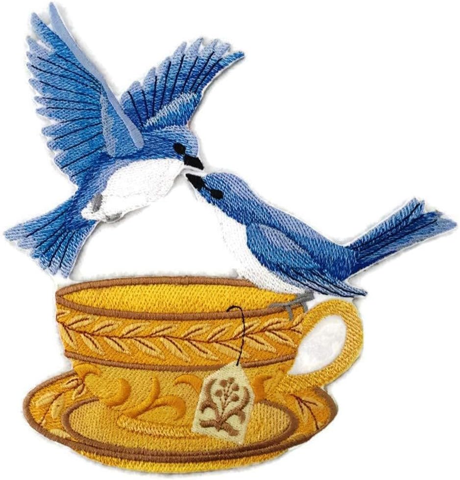 Nature Weaved in Threads, Amazing Birds Kingdom[Bluebird Tea Party] [Custom and Unique] Embroidered Iron on/Sew Patch [7.8" x 7.44"] [Made in USA] …
