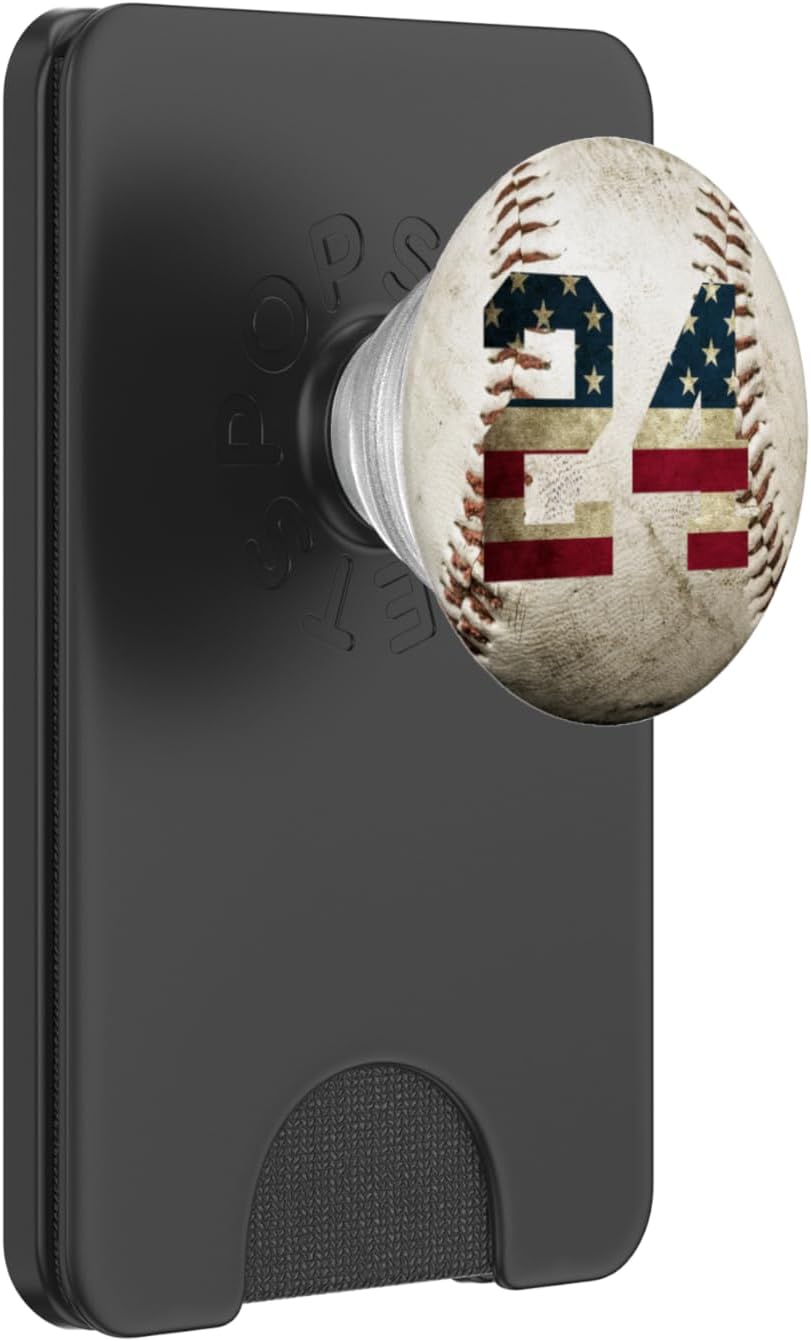 Baseball number 24 with American USA flag phone stand PopSockets PopGrip for MagSafe