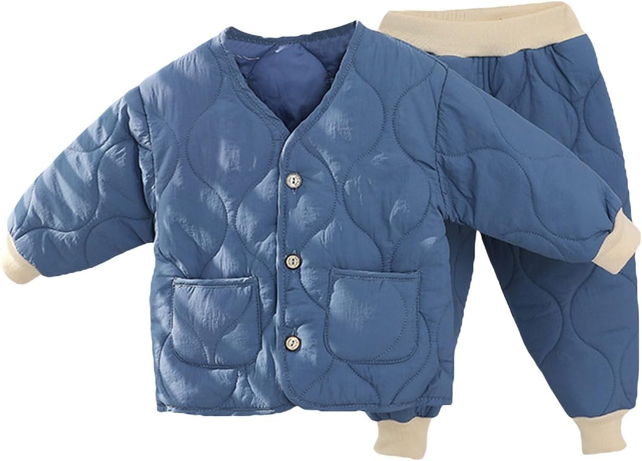 2-Piece Toddler Snowsuit Boys Girls Puffer Jacket Quilted Bubble Coat+Snow Pants Baby Padded Down Coat Winter Outfit