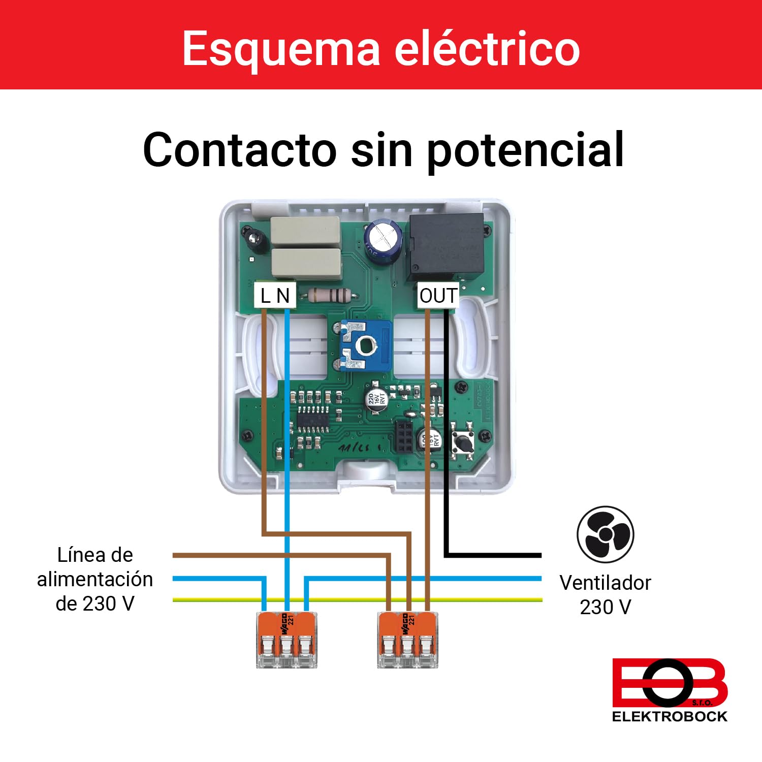 Sensor de humedad ELEKTROBOCK SN130 para el control automático del ventilador | baño, lavandería y sótano | detección y eliminación de humedad excesiva