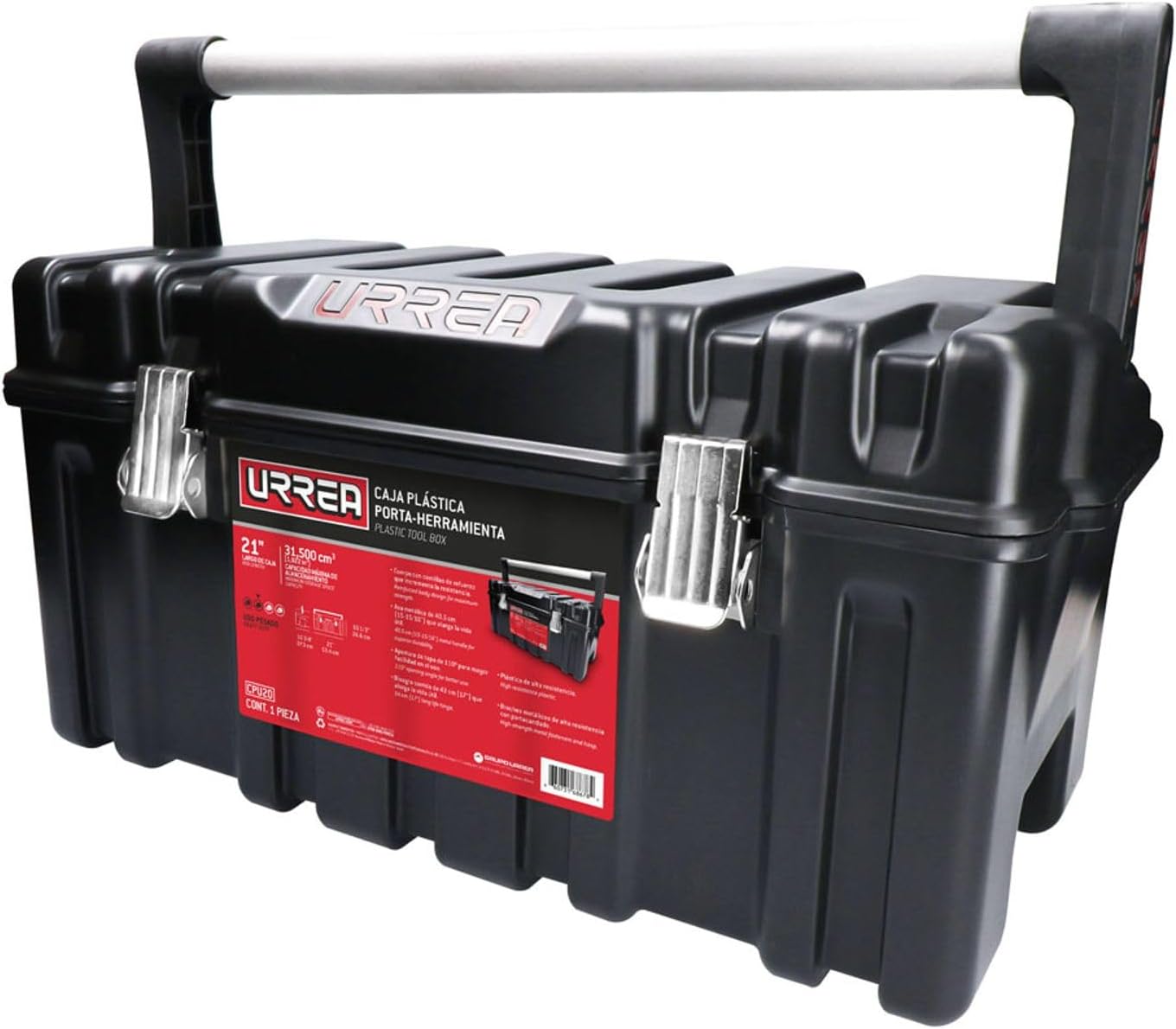 URREA Plastic Tool Box - Heavy Duty Storage Toolbox with Metal Latch & High-Strength Fastener Clasps - CPU20