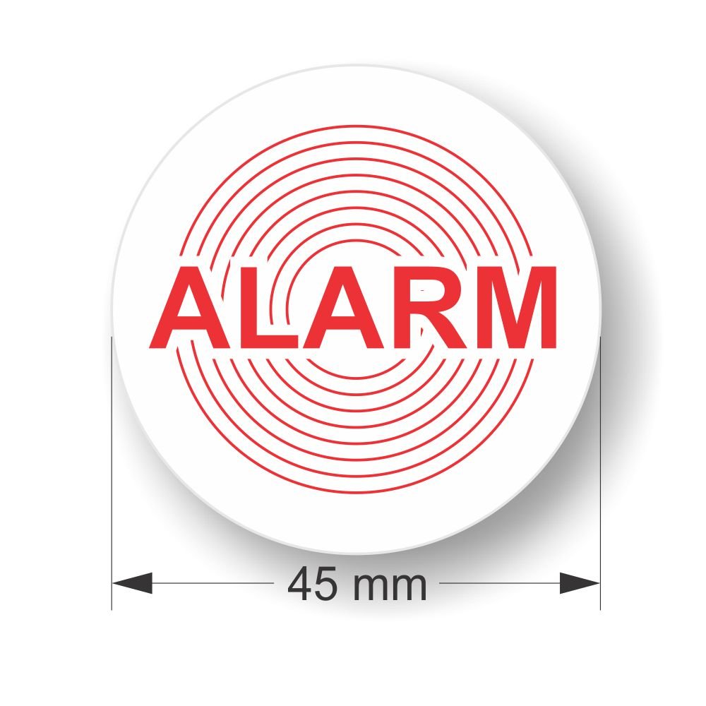 Decooo.be ALARM 45MM ROUND STICKER - OUTDOOR USE (UV & RAIN RESISTANT) - 10, White - Image 2