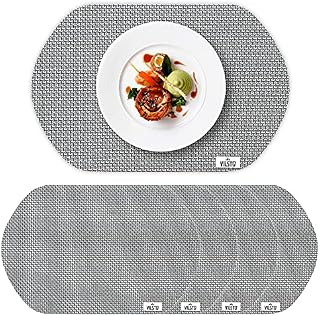 VILSTO Dining Table Place Mats, Table Cloth Wipeable, PVC Table Protector Heat Resistant, Plastic Tablecloth, Dinner Set Table Mats Worktop Saver, Round Placemats Set of 4, Grey