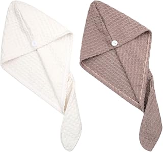 2pcs Waffle Weave Hair Drying Towels Hair Turban Shower Caps Water Absorbent Quick Dry Bathing Supplies for Women