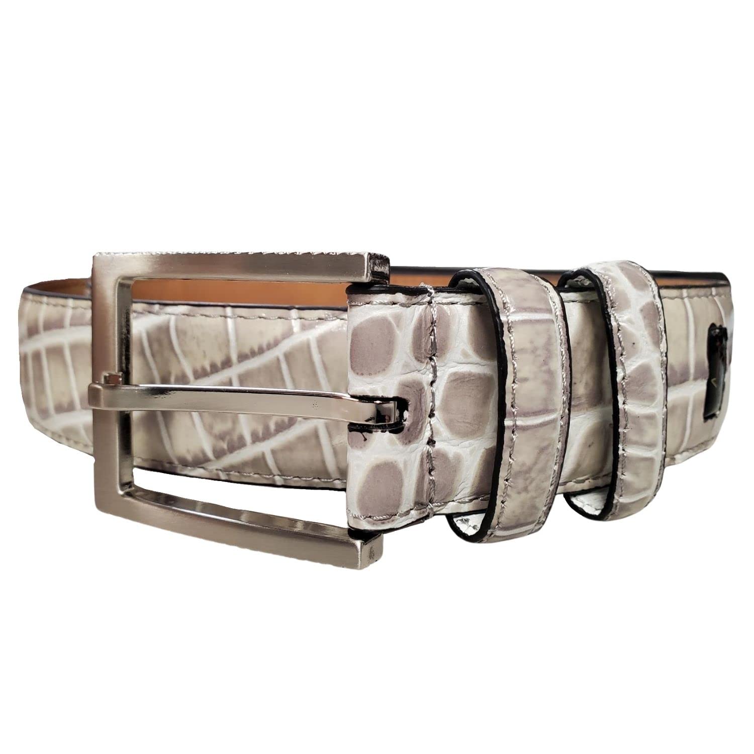 Greg Norman Men's Two-Toned Croco Print Belt, Platinum, 36