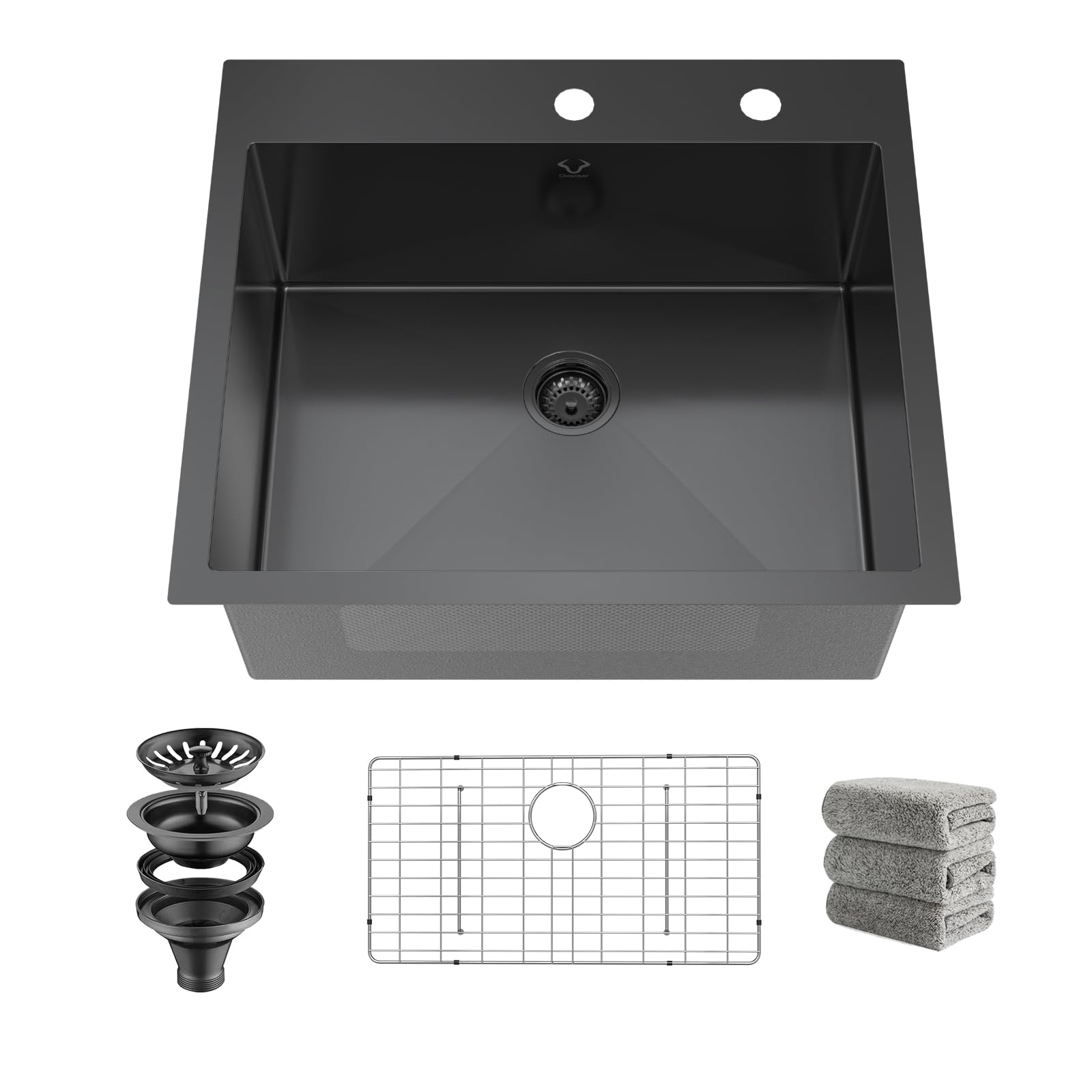 k/k★★ Drop In Kitchen Sink 27 Inch Black Top Mount Sink 16 Gauge