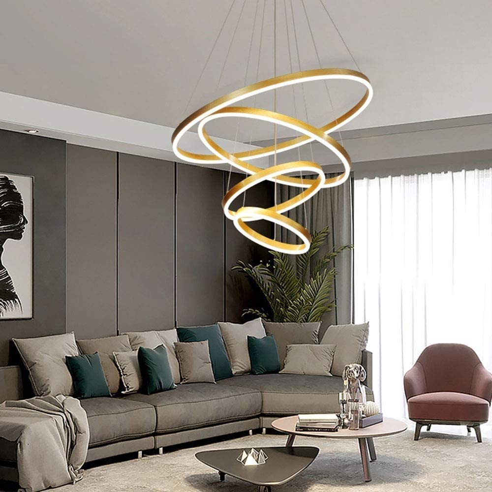 Moderna Lampada a Sospensione a LED Anelli Lampada a Sospensione Altezza Regolabile Lampadario a Soffitto Moderno Dimmerabile 3000k-6000k con Telecomando per Soggiorno Camera da Letto Sala da Pr