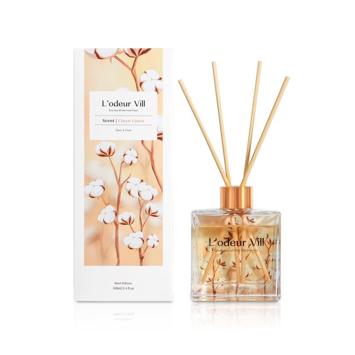 L'odeur Vill Profumatore per Ambienti, Lino Profumatore per Ambienti con 6 Bastoncini di Fragranza, Diffusore di Fragranze per Bagno, Appartamento, Decorazione Della Casa, 100ml