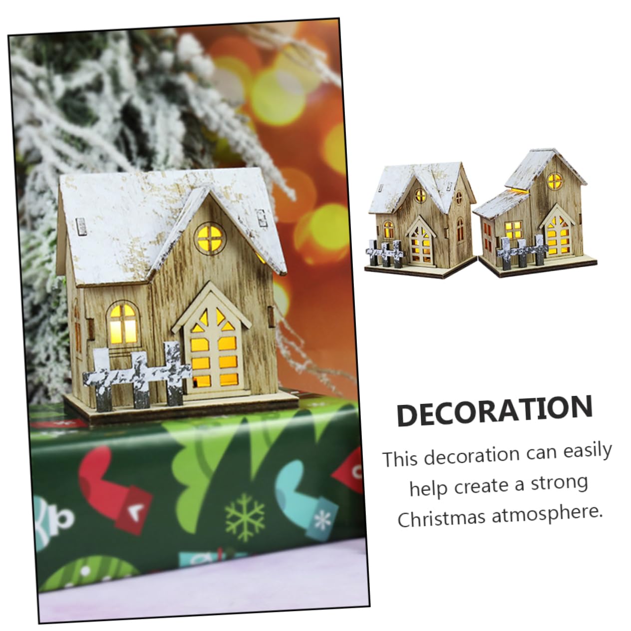 Uonlytech 6 Pz Luci Natalizie in Legno Casa Illuminata di Natale in Legno Decorazioni Natalizie per La Tavola Decorazioni per La Casa Arredamento Tavolo Rustico Impostare di Scrivania