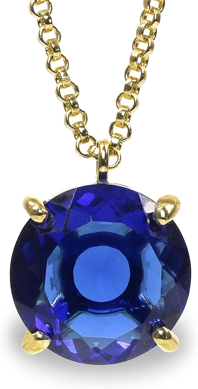 ANEMONE JEWELRYRadiant Gold Sapphire Necklace - Classic Round Pendant Necklace - Everyday Statement, Bridal, Wedding, Anniversary, Birthday Jewelry for Her - Handmade Jewelry Necklaces for Women
