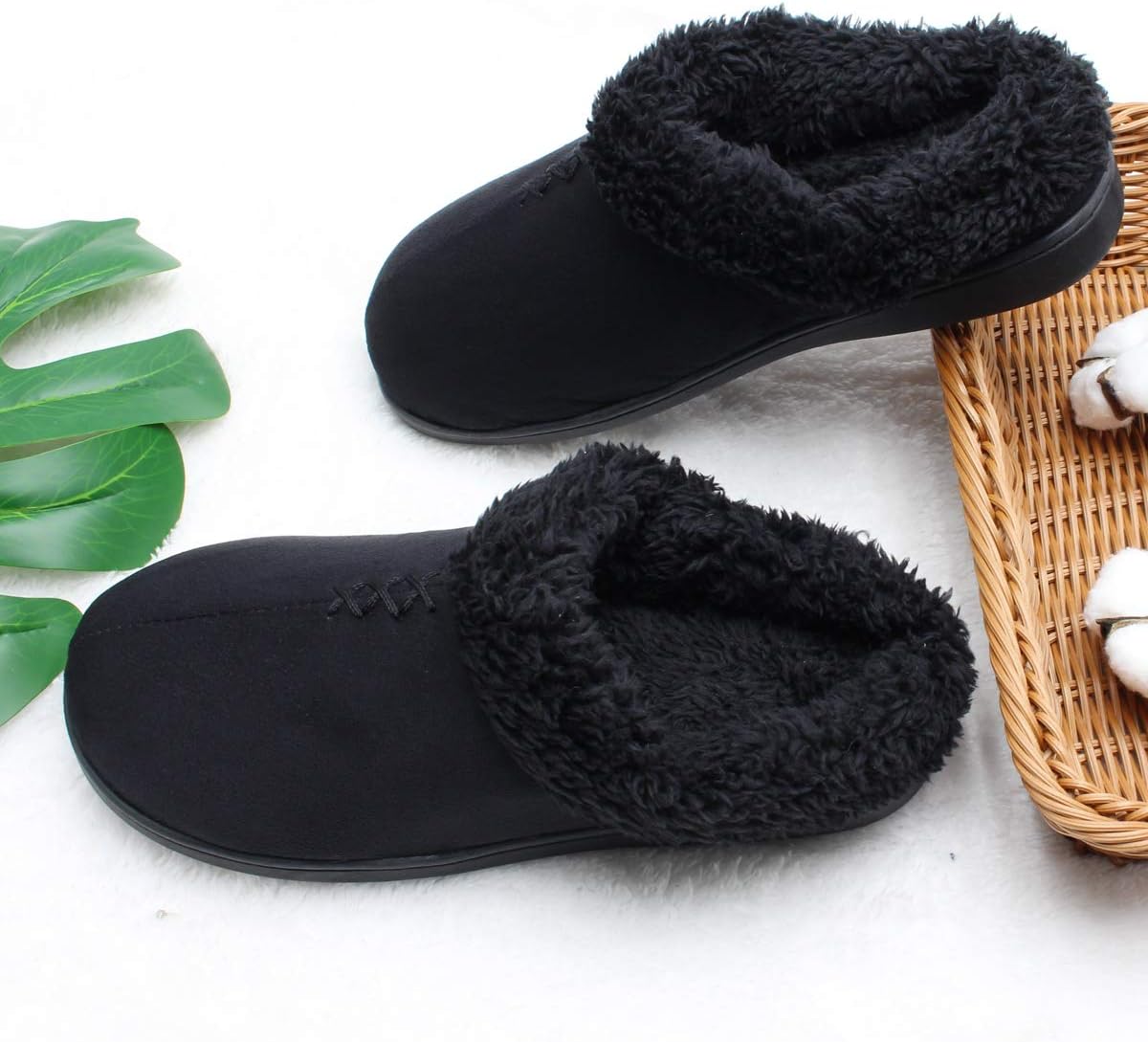 ofoot Women's Winter Warm Faux Suede Fuzzy Clog Slippers | Memory Foam, Non-Slip Rubber Soles - Image 4