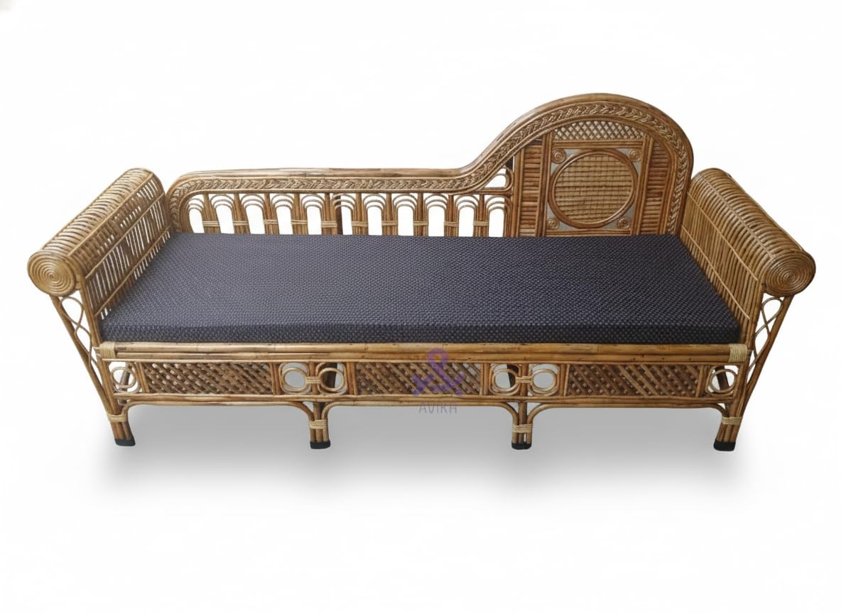 CRAFTCANE Bamboo Cane 3-Seater Sofa Cum Bed, Comfortable for Living Room, Resort, Hotels & Office, with Two Side Handles-image-35