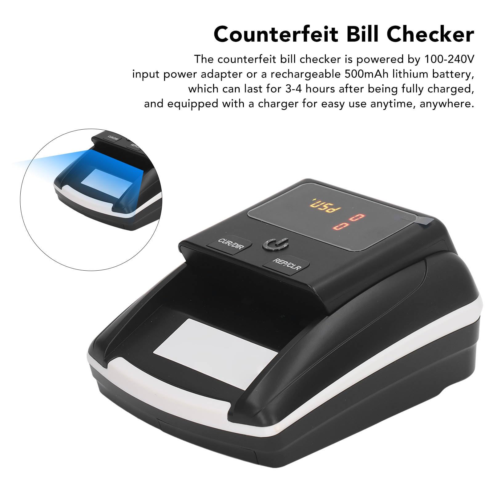 Fockety Rilevatore di Banconote False AL-130, Macchina Conta Soldi USD EUR con Luce IR UV, rilevatore di Denaro Falso Rilevatore Automatico di Denaro On off, contatore di Denaro per