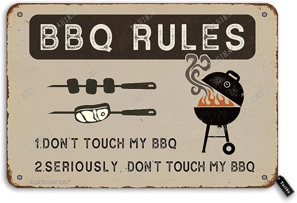 Bnvxr Multi Vintage Tin Sign Bbq Rules Don't Touch My Bbq 7.8X11.8 Inches Metal Decoration Art Sign For Home Kitchen Farmhouse Garden Funny Wall Decor