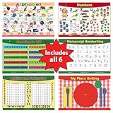 Brainymats Educational Placemats for Kids (Basic Skills Set of 6 Mats) Alphabet Mat and More-Easy...