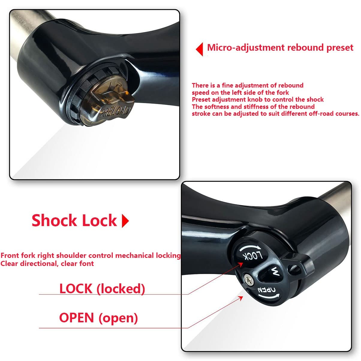 Widelec rowerowy 26 cali 100 mm amortyzator rower górski widelec przedni 1 1/8 rura prosta stop aluminium mechaniczny szybkomocujący 9 mm hamulec tarczowy/hamulec V (biały niebieski)