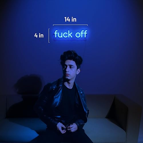 Miniatura 2 de Letrero de neón Ancient Neon con texto en inglés Fuck Off de la marca estadounidense de primera calidad, luces LED azules y acrílicas seguras,