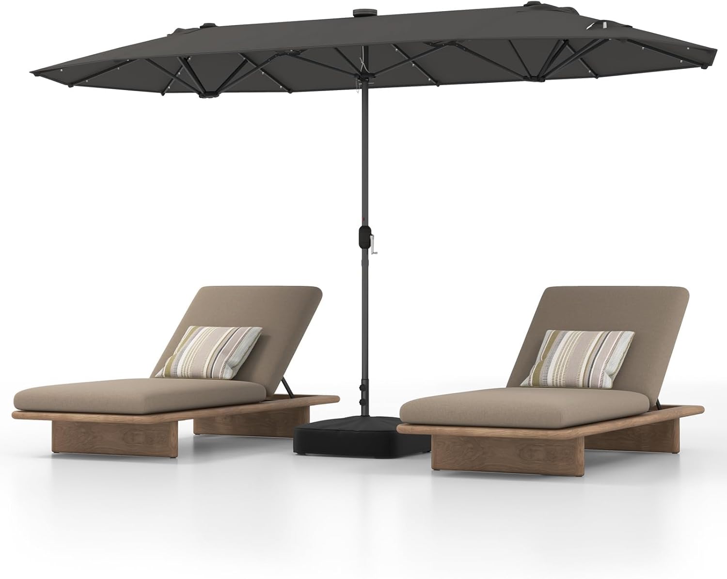 HAPPYGRILL Double-Sided Patio Umbrella with Solar Lights, 13FT Large Umbrella with Crank Handle, Umbrella Base Included, Market Twin Table Umbrella for Outdoor Backyard Garden Poolside