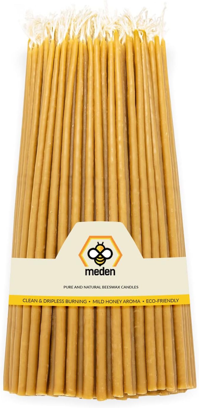Meden Ritual Beeswax Church Candles (Yellow) - Ritual Candles, Orthodox Church Candles Dipper Tapered for Prayer, Decor, Christmas - Height 32cm - Handmade (250 Candles)