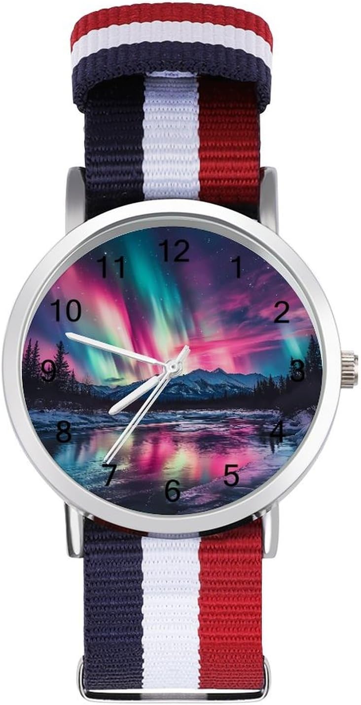 Northern Lights Red Blue Green Funny Wrist Watches for Men Women Fashion Graphic Watch for Work Workout