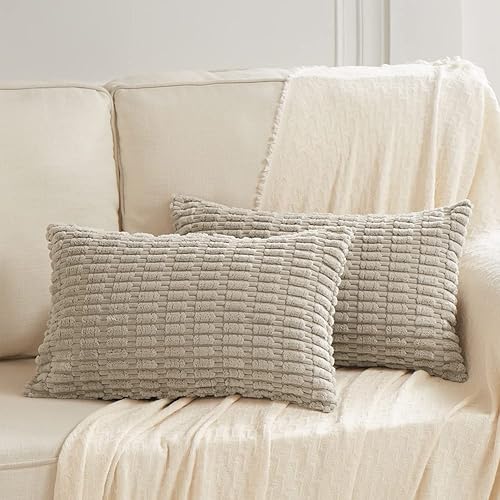 Fancy Homi Paquete de 2 fundas de almohada decorativas lumbares de color gris pardo de 12 x 24 pulgadas para sala de estar, sofá, cama, sofá,