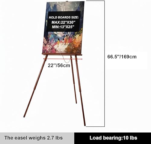 Miniatura 10 de Falling in Art Caballete de trípode con marco en A de 65 pulgadas, caballete de exhibición de madera con soporte de lona ajustable, caballete de