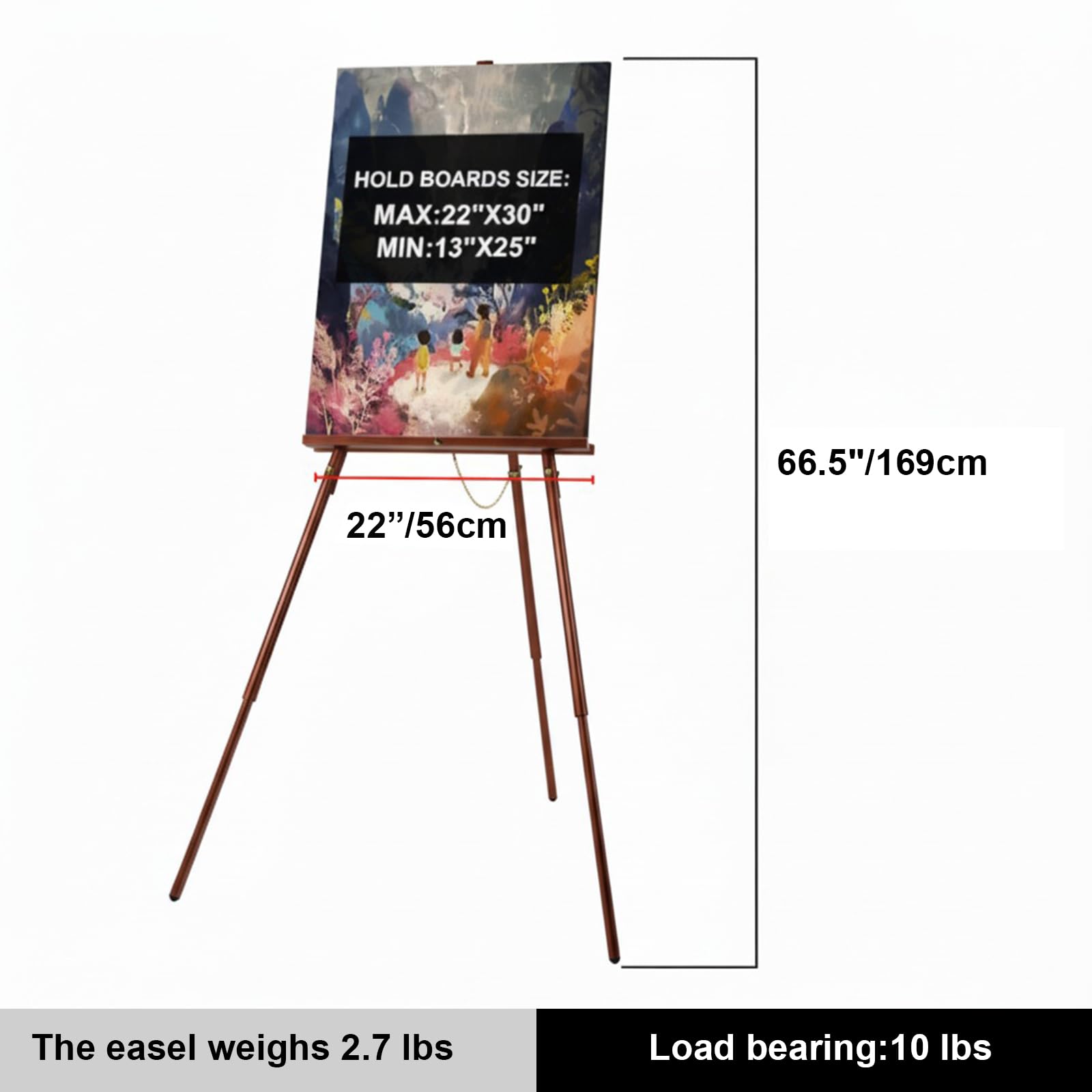 Falling in Art 165,1 cm A-Rahmen Holzstaffelei Ständer (braun) | Ausstellungsstaffelei mit verstellbarem Leinwandhalter, Bodenstaffelei für Hochzeitsschilder, Poster, Gemälde, Kunstwerke