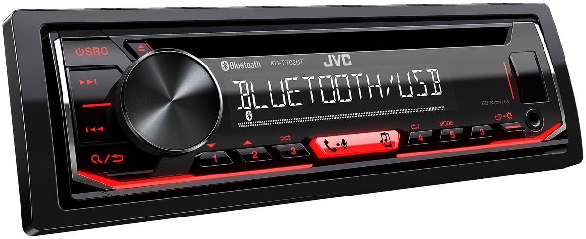 JVC KD-T702BT CD-Autoradio mit Bluetooth Freisprecheinrichtung ( Hochleistungstuner, Soundprozessor, USB, Android & Spotify Control, 4x50 Watt, Rot/Schwarz)