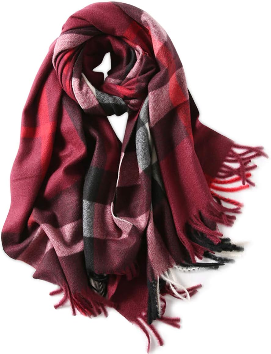 LumiSyne Winter Plaid Wool Scarf With Tassel For Women Men Classic Checked Scarf Oversized Soft Tartan Shawl Wrap