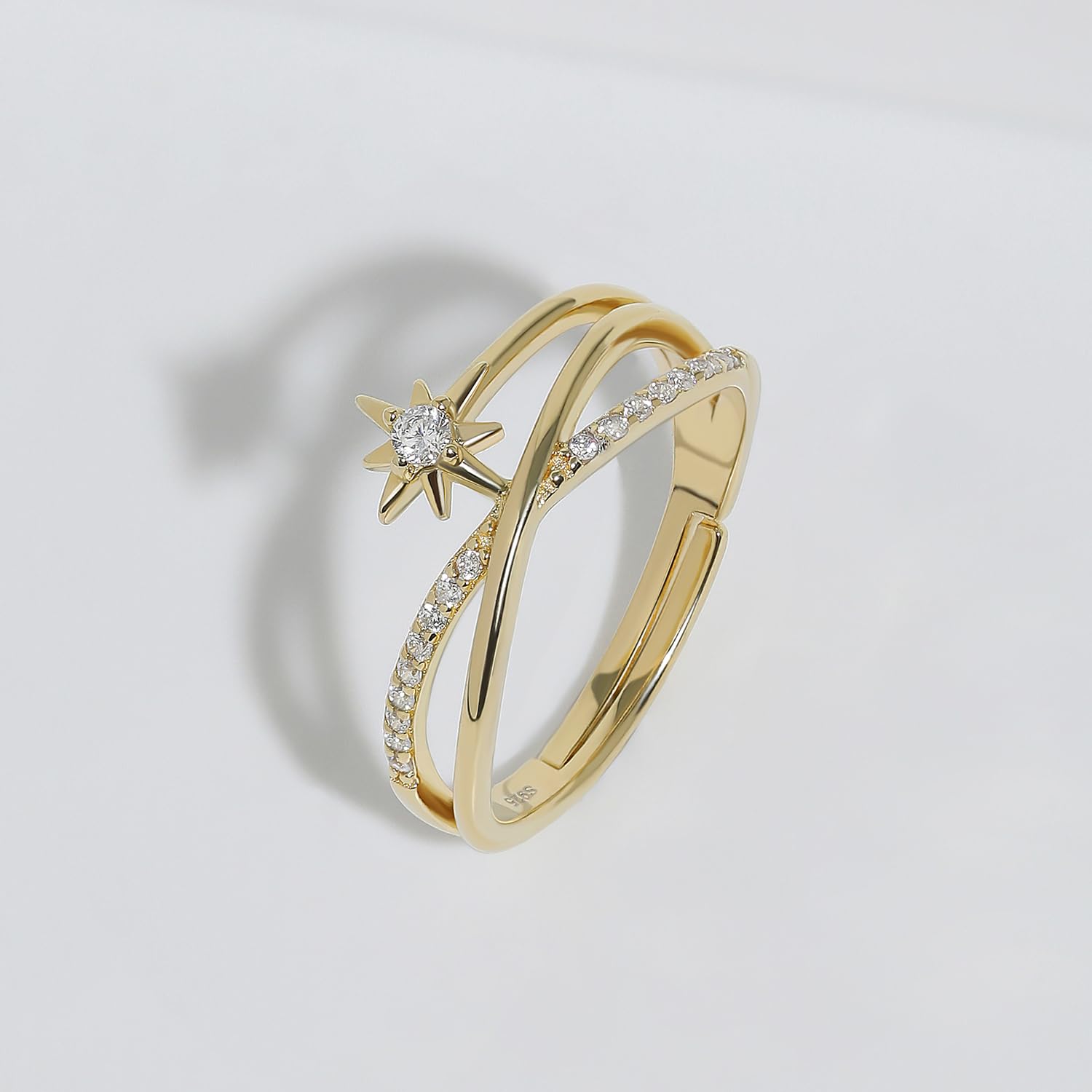 Meissa Anello Donna Argento 925 Stella Anello Abbraccio Anello Regolabile Donna con Zirconia cubica Delicato Anello Infinito Compleanno Anniversario Regali di Gioielli per Moglie