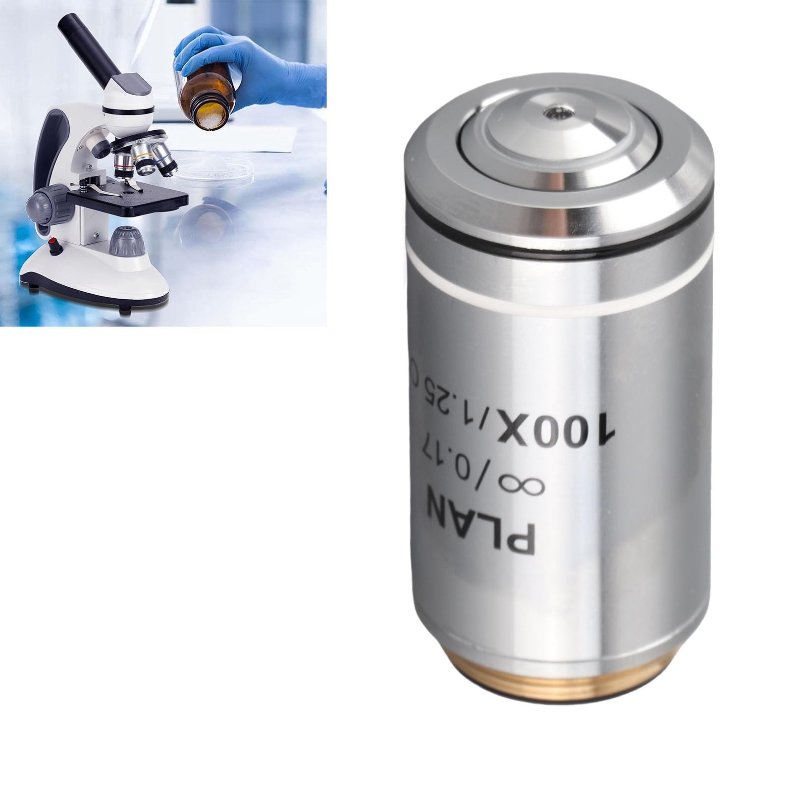 Hidyliu Lente de Objetivo Infinito 100X Lente de Microscopio de Alta Definición para Microscopios Biológicos Profesionales 20,2 Mm