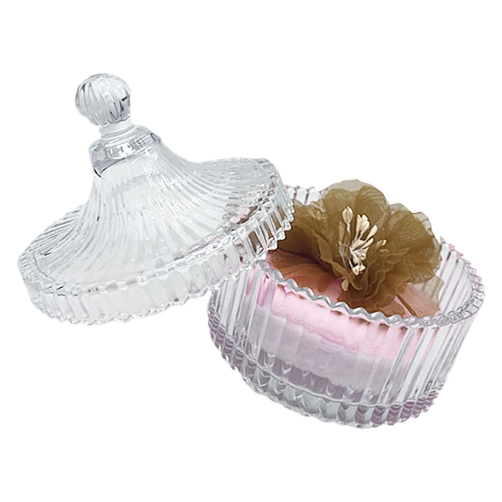 Tsophreniq Blossomy Ribbon Plan Glass Storage Jar for Makeup Breath and Powder Planner with Double Partial Applier Dirt Proof Glass Cosmetic Container