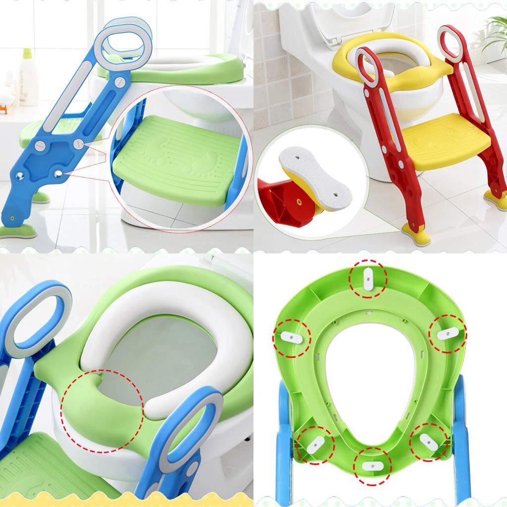 Aseo Escalera Asiento, Antideslizante Paquete De Asiento De Entrenamiento para Inodoro Portátil Plegable Ajustable Escalera De Taburete para Niño Bebé Chico Chica