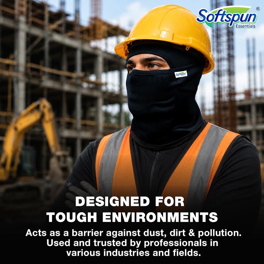 Image of SOFTSPUN Essentials Balaclava Face Mask for Men & Women - Full Face Cover for Bike Riding, Helmet Liner, Breathable Stretch Fabric, Dust & UV Protection, All-Season Head Cover (Black)