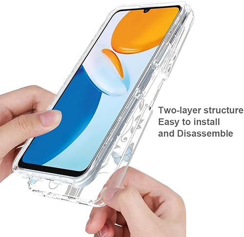 Miniatura 4 de Funda para Honor X7, CMA-LX2 CMA-LX1 con protector de pantalla de vidrio templado, lindo patrón de mariposa transparente de cuerpo completo funda