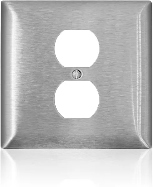 Leviton 2-Gang Duplex Receptacle Wallplate, Standard Size, Magnetic Stainless Steel, C-Series, SL748