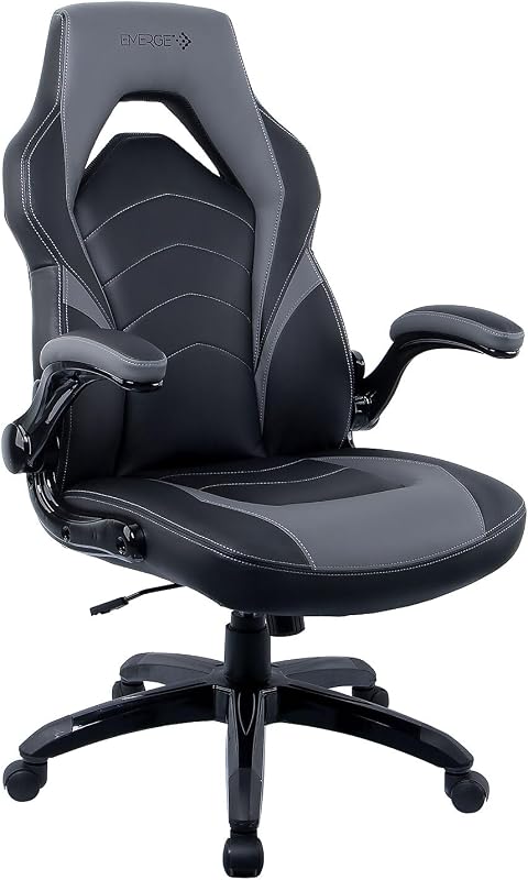 Silla para juegos Emerge Vortex, altura ajustable, giratoria negra | Diseño estilo carrera con base giratoria resistente, ideal para juegos o escritorios de oficina.