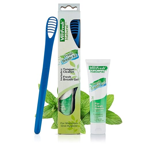 Kit de aliento fresco para el mal aliento, raspador de lengua y limpiador con gel de limpieza, tratamiento totalmente natural