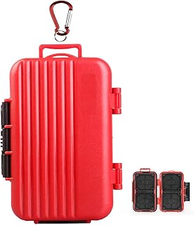 LXH Waterproof & Shockproof 24 Slots Luggage Memory Card Storage Case Fits 4 (CF) Compact Flash & 8 Secure Digital (SD) & 12 TF/Micro SD Card Storage Holder (SDHC/SDXC/TF) with Carabiner (Red)