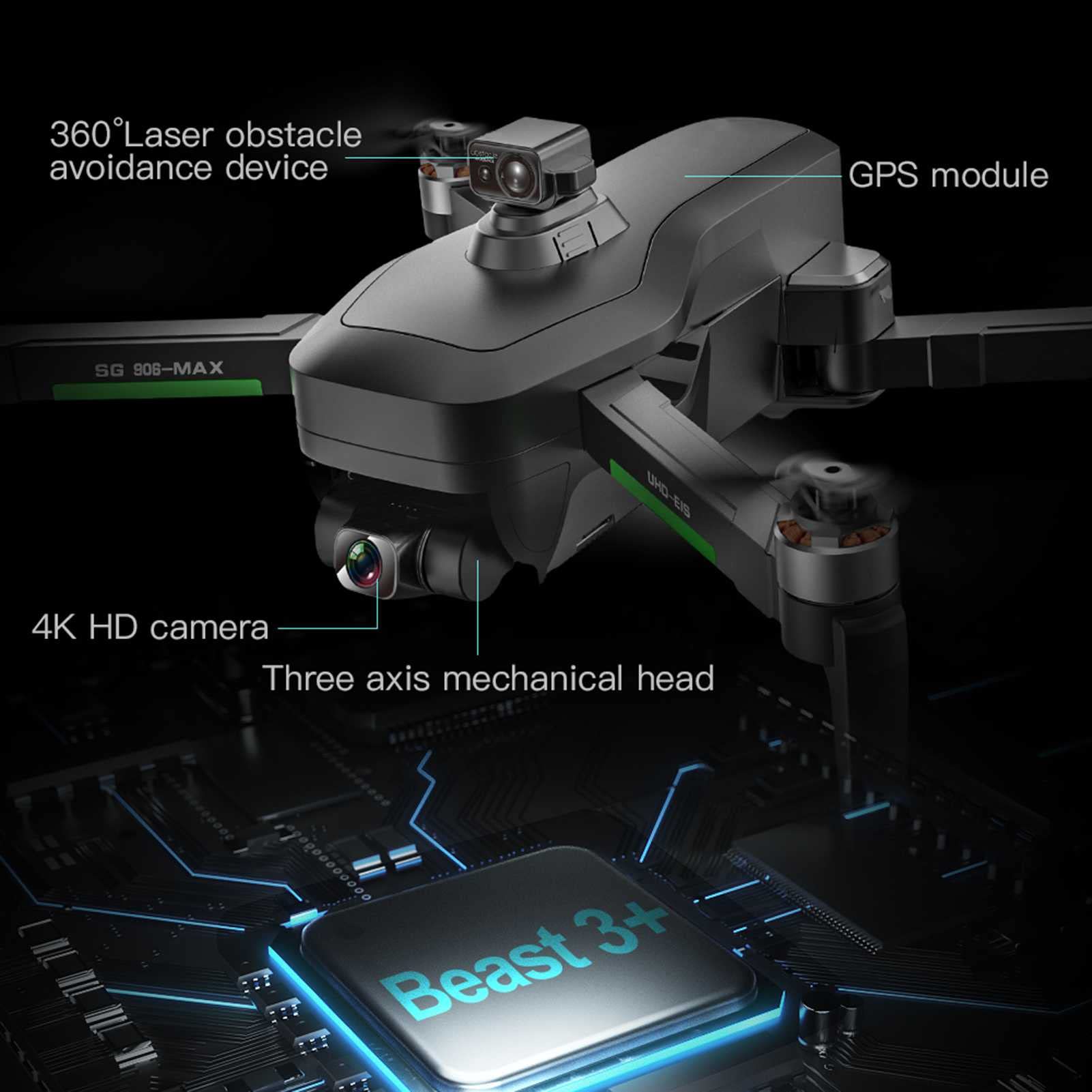 4K Dron 3-Axis kamera antywstrząsowa 26-min czas lotu 4 kierunki wykrywania przeszkód GPS Inteligentny system pozycjonowania podążaj za potężnym bezszczotkowym silnikiem czarny (1 bateria)