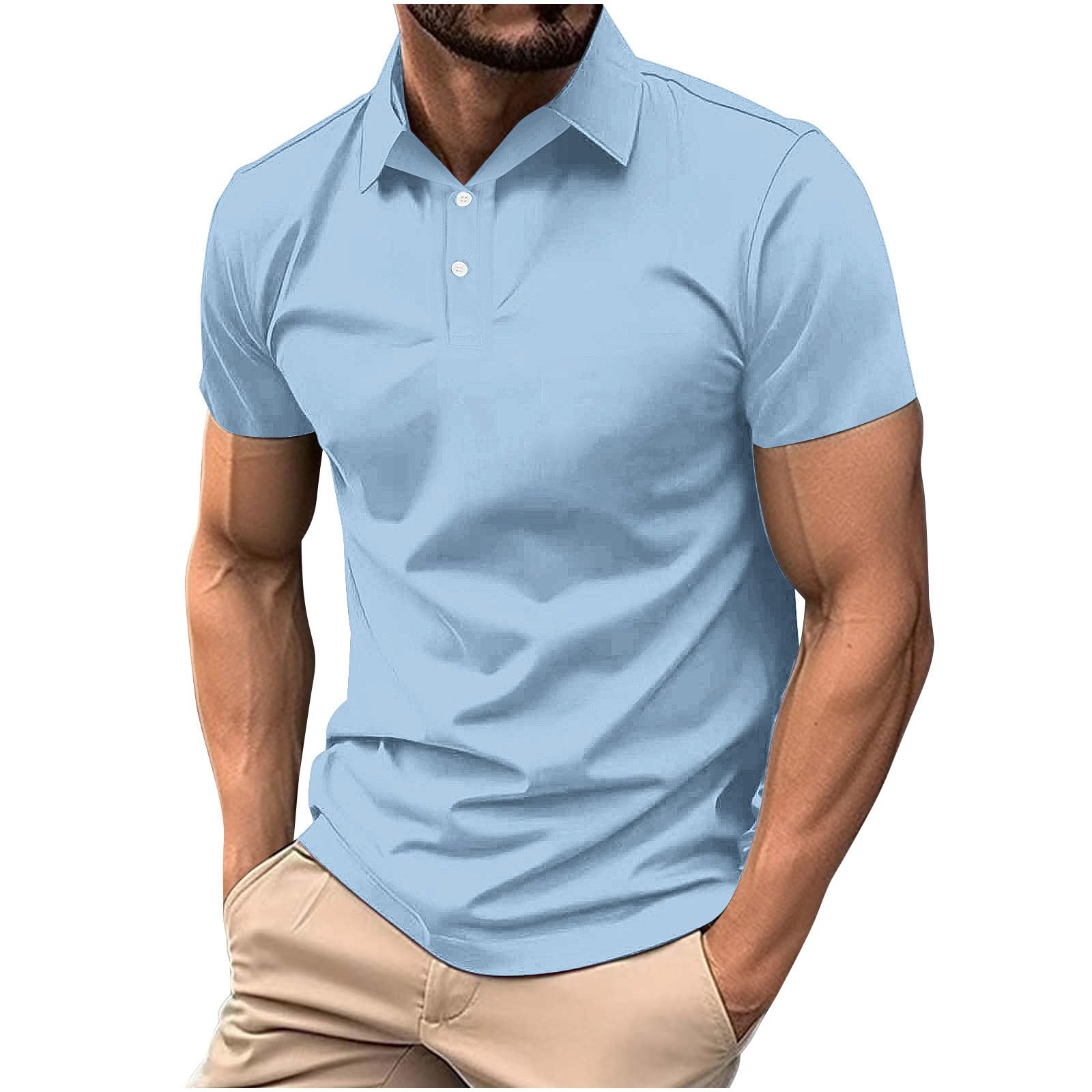 Mens Classic Buttons Shirts Short Sleeve Collared T-Shirt Athletic Slim Fit Pullover Casual Sun Protection Golf Top — view 11