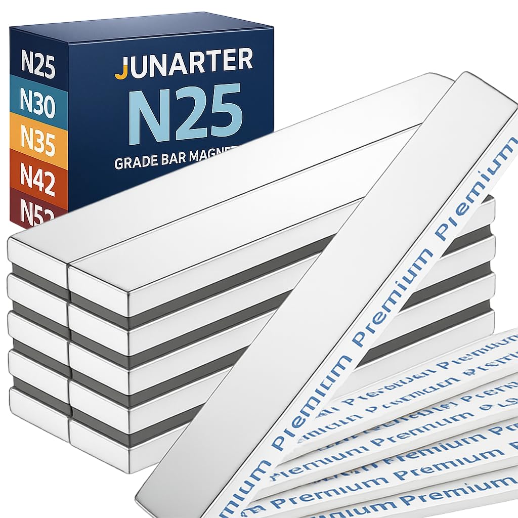 10Pack Powerful Neodymium Bar Magnets, 60 x 10 x 3 mm Rare Earth Magnet Bar, Rectangle Magnet, Neodymium Magnets with Double Sided Adhesive Backing for Outdoor, Fridge, Whiteboard