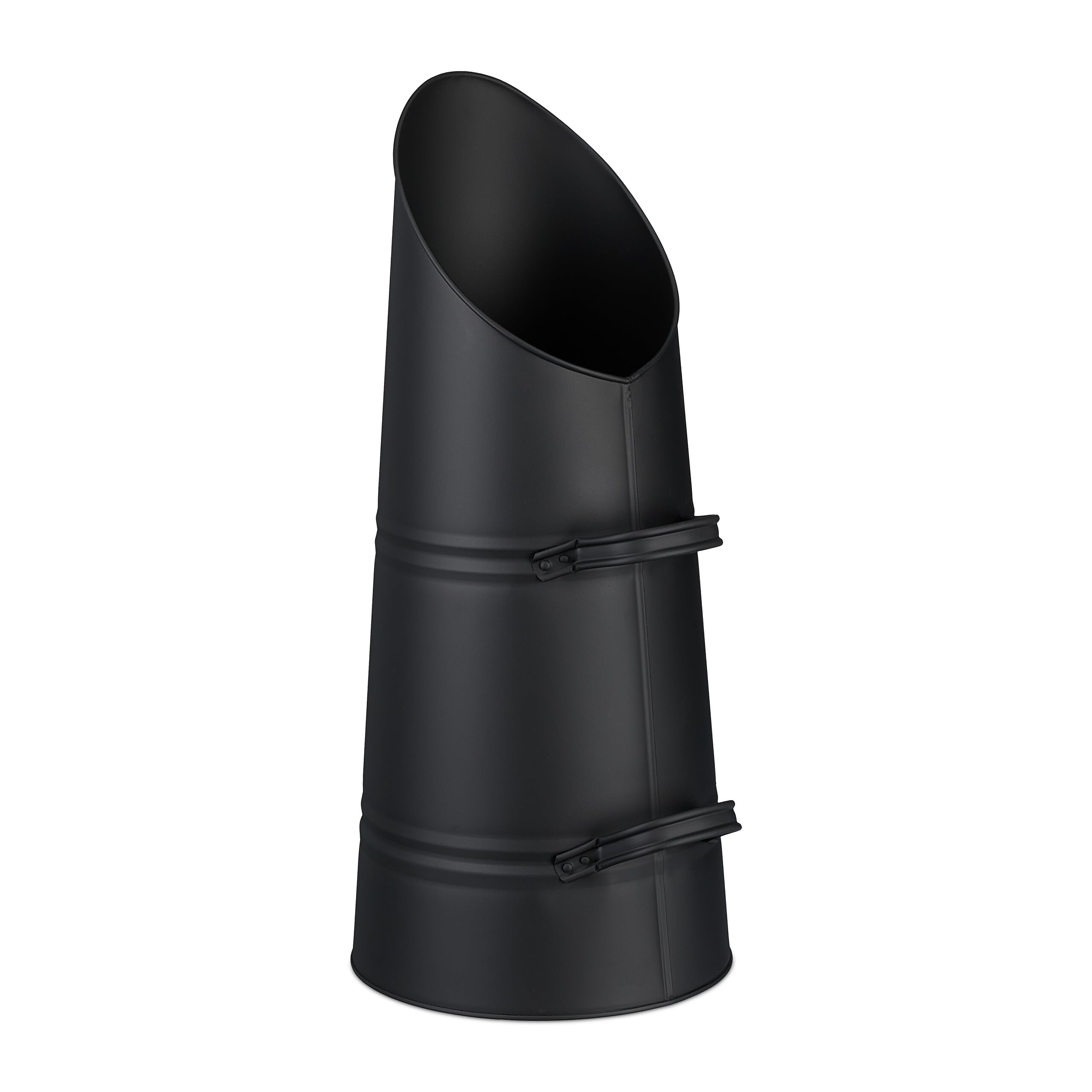 Relaxdays Coal Scuttle, 16 Litres, Iron Bucket, 2 Handles, Pellet Scoop for Refilling, Fireplace, Charcoal Hod, Black