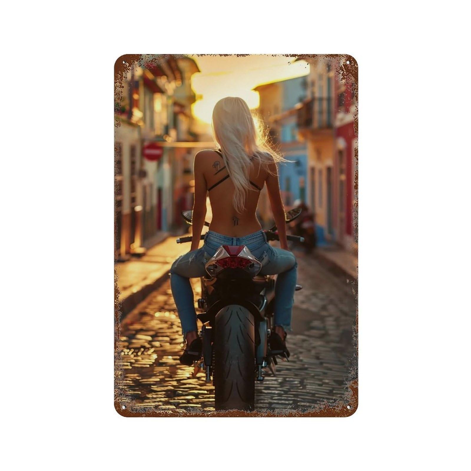 YHGERTKU Biker Woman 03 Wall Art Retro Iron Vintage Metal Tin Sign Poster Modern Decor for Living Rooms Gift 30x20cm
