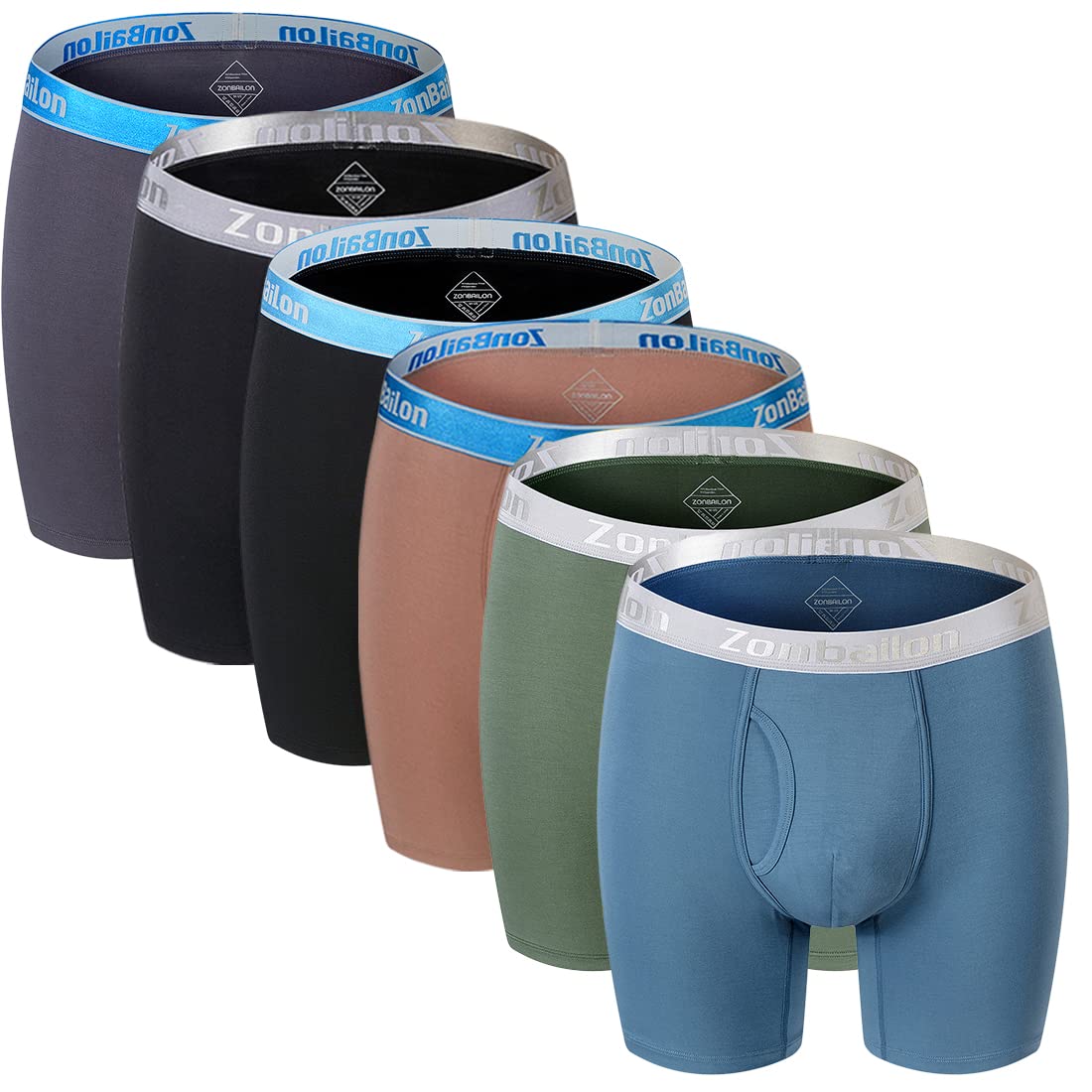 ZONBAILON Bamboo Soft Stretch Men's Underwear Boxer Briefs Wide Waistband in 3-Pack 4-Pack