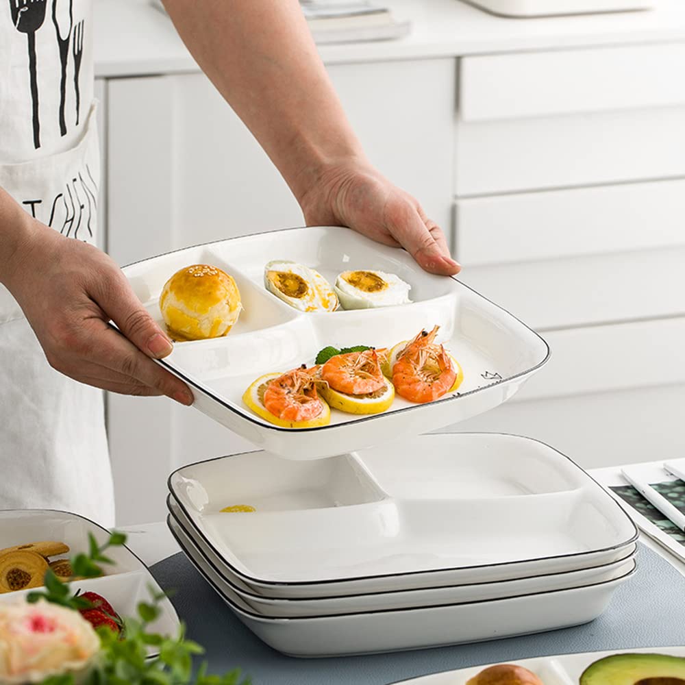 Piatto 3 Scomparti Ceramica, Controllo Porzioni, Nutrizionale Con Divisori per Adulti e Dimagrire