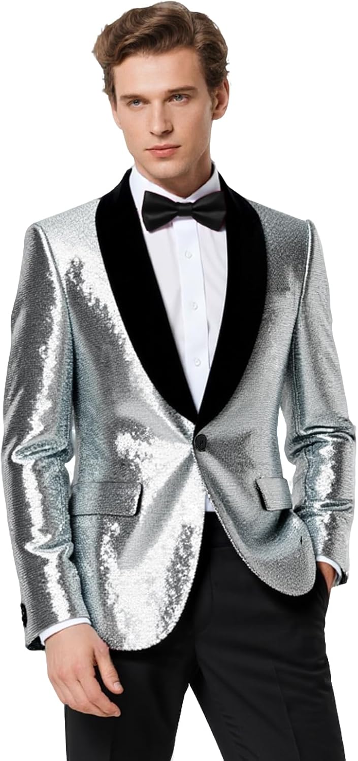 Men's Sequins Suit Shiny Jacket Sparkly Blazer Glitter Clothes Party Tuxedo Prom Festival Costume